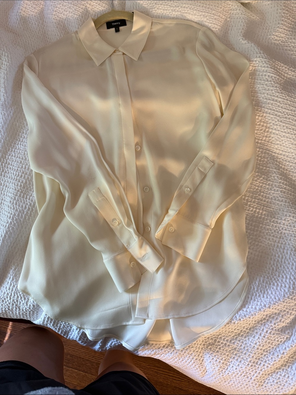 Theory Cream Silk-Blend Button-Down Blouse